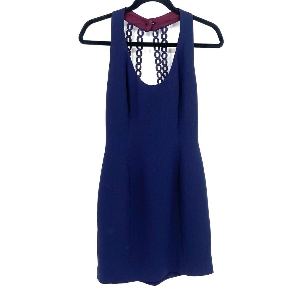 NICOLE MILLER Navy Blue Bodycon Sleeveless Chain Strappy Mini Dress Size 6